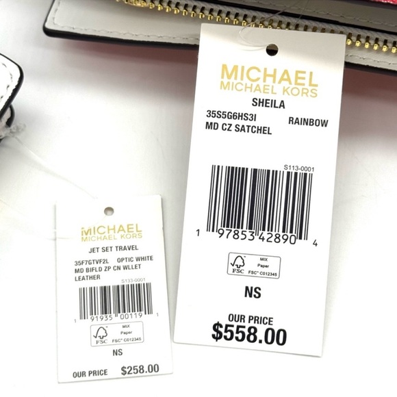 Michael Kors Medium Sheila CZ Satchel Bag & Matching Bifold Wallet Rainbow - Picture 11 of 11